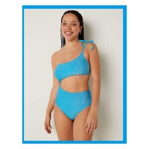 NWT PINK Victoria's Secret XXL Blue Shimmer One Shoulder One Piece Swimsuit